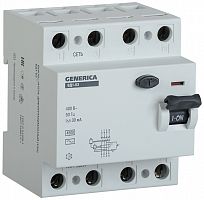 Выключатель дифференциального тока (УЗО) 4п 25А 30мА тип AC ВД1-63 GENERICA ИЭК MDV15-4-025-030